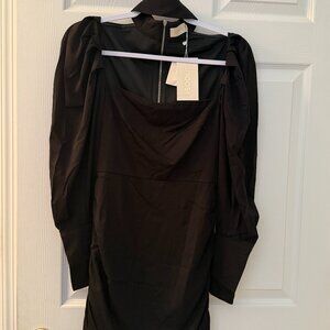 NWT Long Sleeve Black Mini Dress with Zip Up Back and Choker Neck
